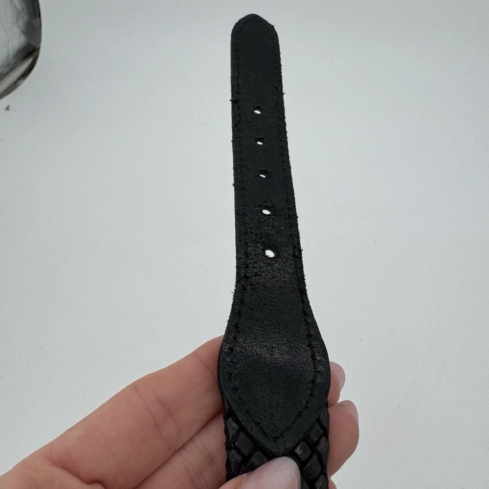 Talbots Genuine Leather Braided Belt Solid Brass Buckle Black XS VTG 6309‎ Boho